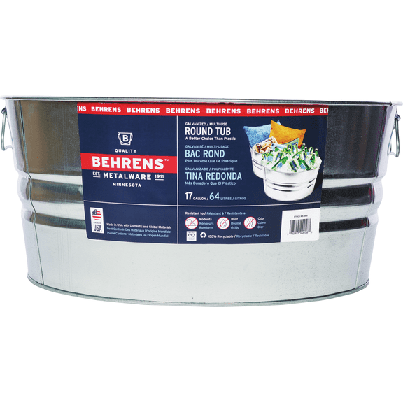 Behrens 17 Gallon Round Steel Tub Galvanized Steel in Silver — Heritage American-Made Outdoor & Workshop Container