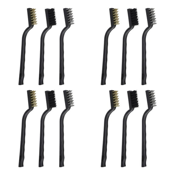 Masteelf 12 pcs Heavy Duty Brass Welding Wire Brush, Metal Cleaning Brush Paint Removal Brush Nylon Bristles Brush with Curved Handle for Automotive Detailing Use