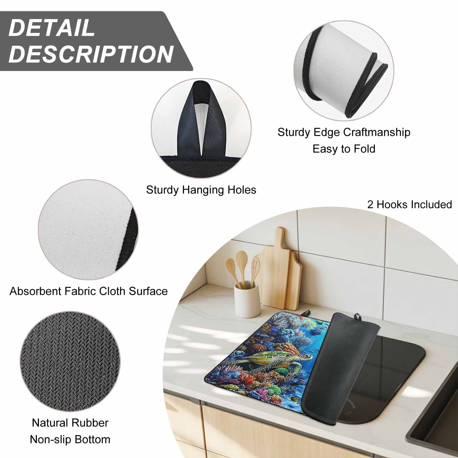 Blue Sea Turtle Ocean Stove Top Cover for Electric Stove, Heat-proof & Non Slip Glass Top Stove Cover Protector, Colorful Coral Sea Underwater Kitchen Flat Cooktop Rubber Mat 24x21 Inches