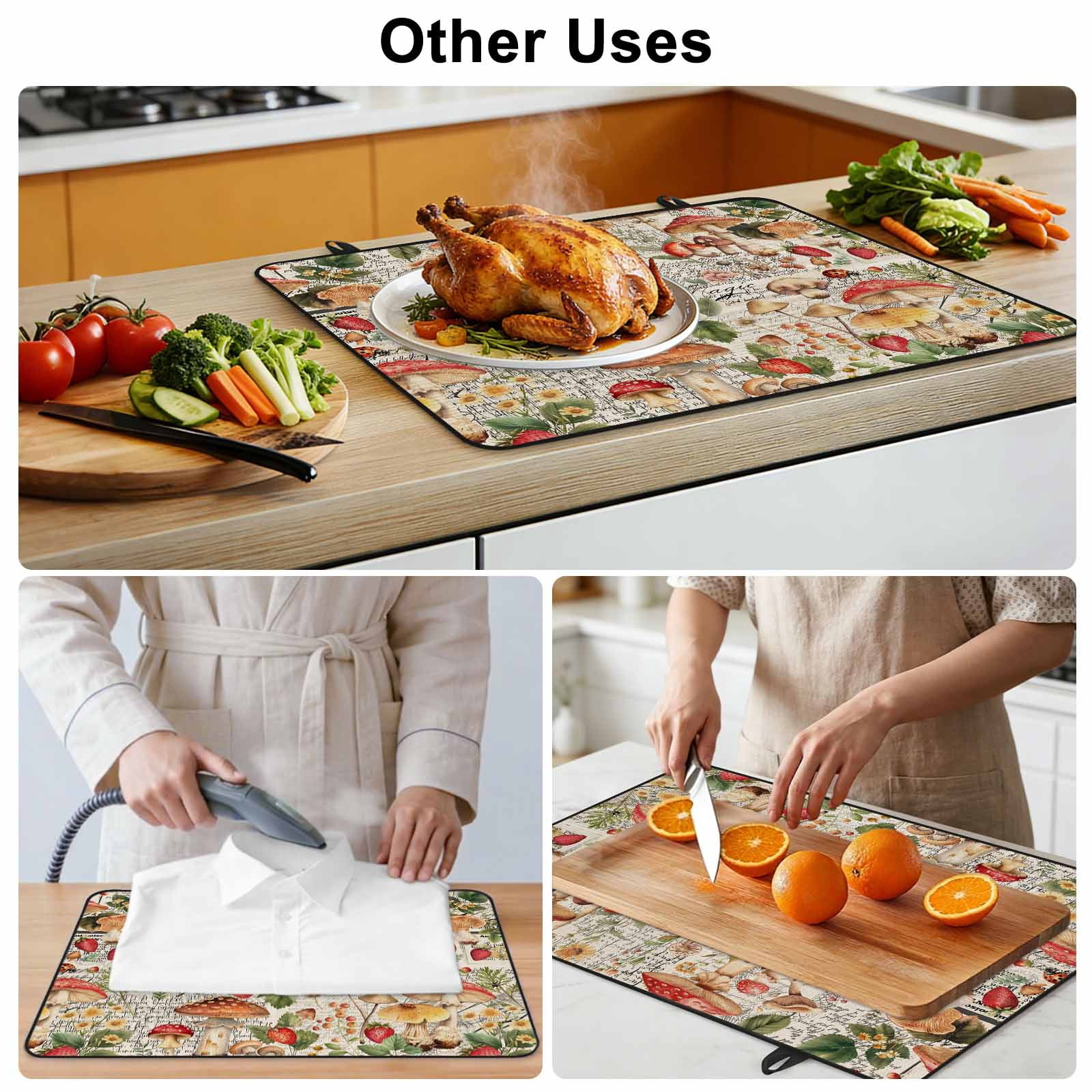 Mushroom Stove Top Cover for Electric Stove, Heat-proof & Non Slip Glass Top Stove Cover Protector, Pastoral Summer Botanical Watercolor Spring Floral Kitchen Flat Cooktop Rubber Mat 28.5x20.5 Inches