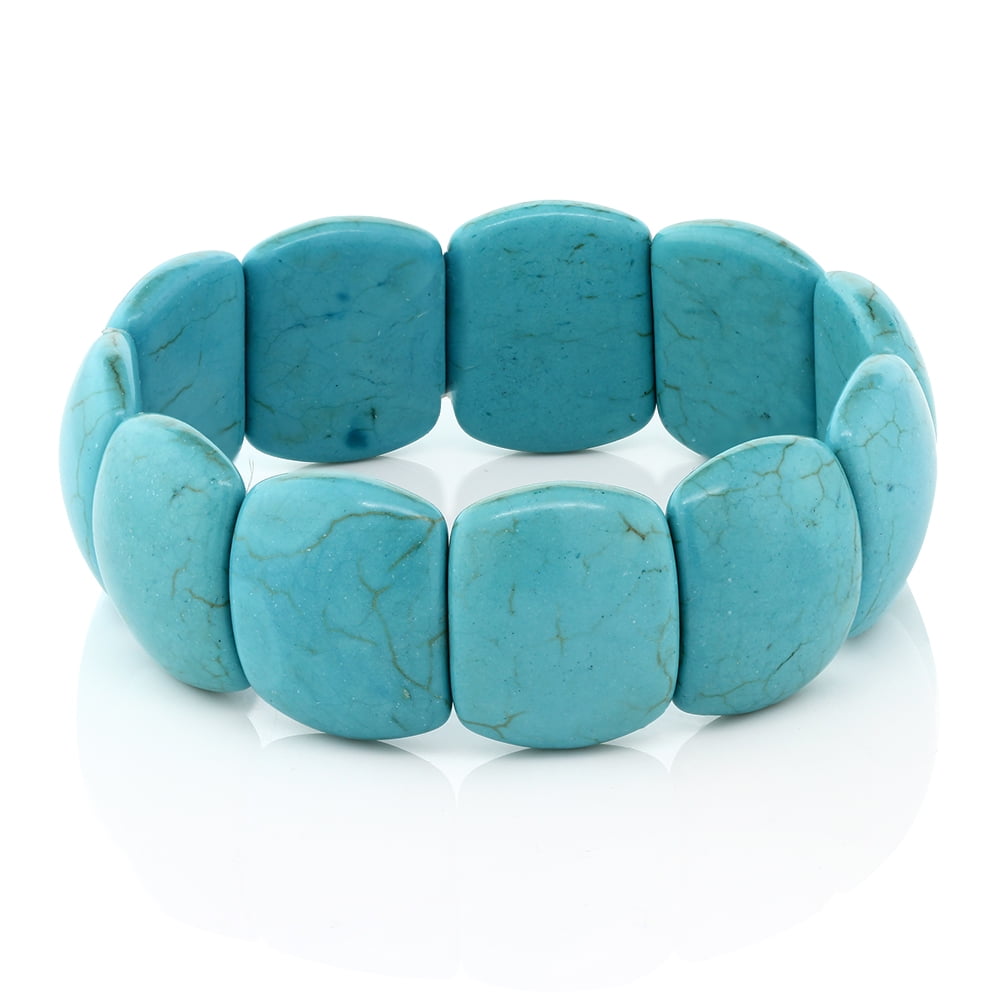 Gem Stone King 7.5" Simulated Turquoise Howlite Beads Stretch Bangle Bracelet 20MM