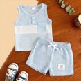 thumbnail image 2 of Toddler Baby Boy Clothes Summer Outfits Clothing Set Color Block Striped Sleeveless Top Drawstring Shorts Casual Daily Wear Size 3-6 Months, 2 of 6