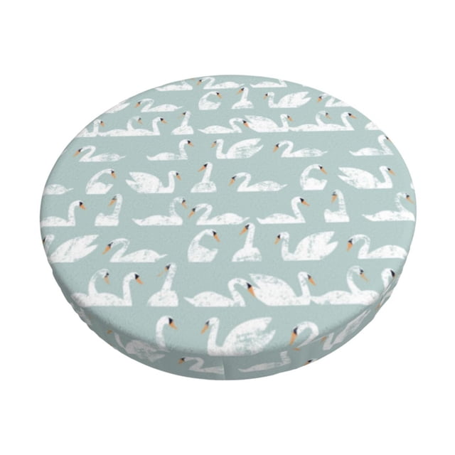 Disketp White Swan Funda Redonda para Taburete, Funda de Cojín para Silla de Bar Suave y Elástica-14 inch