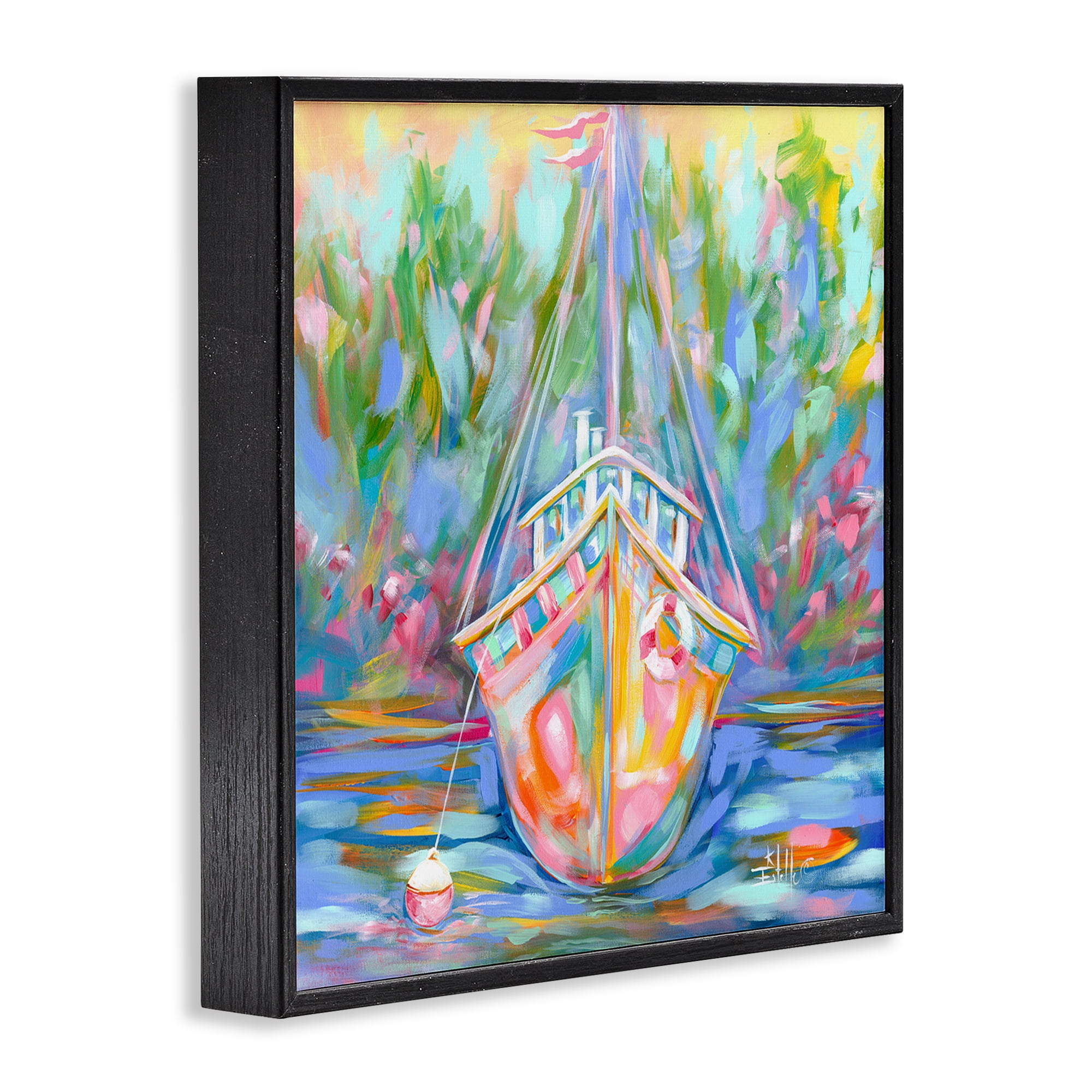 Stupell Industries Boat In Waiting Transportation Painting Black Framed Art Print Wall Art, 24 x 24