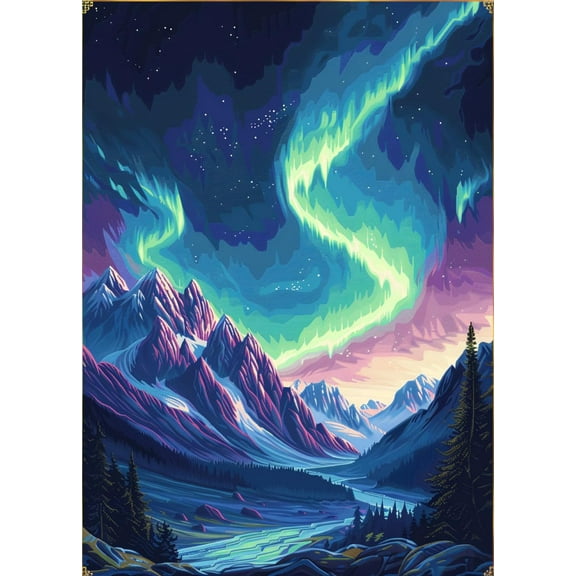 Northern Lights in Mountain Valley DIY 11CT Stamped Cross Stitch Kits for Beginners Easy Needlepoint Embroidery Counted Cross Stitch Art Craft for Wall Decoration 12x16inch(1)