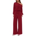 thumbnail image 1 of Mono PRETTYGARDEN con Hombros Descubiertos, Manga Larga, Color Rojo Vino, Talla S, 1 of 8