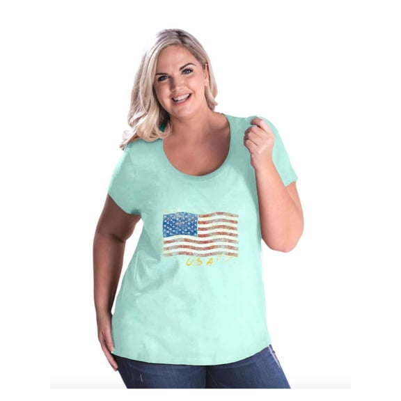 NIB - Women's Plus Size Curvy T-Shirt - American Flag USA in Gold