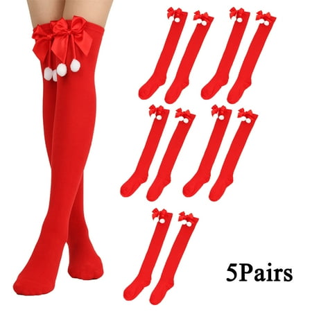 

5pairs Christmas Stockings Girls Over Knee Long Striped Socks Women s Stripes Solid