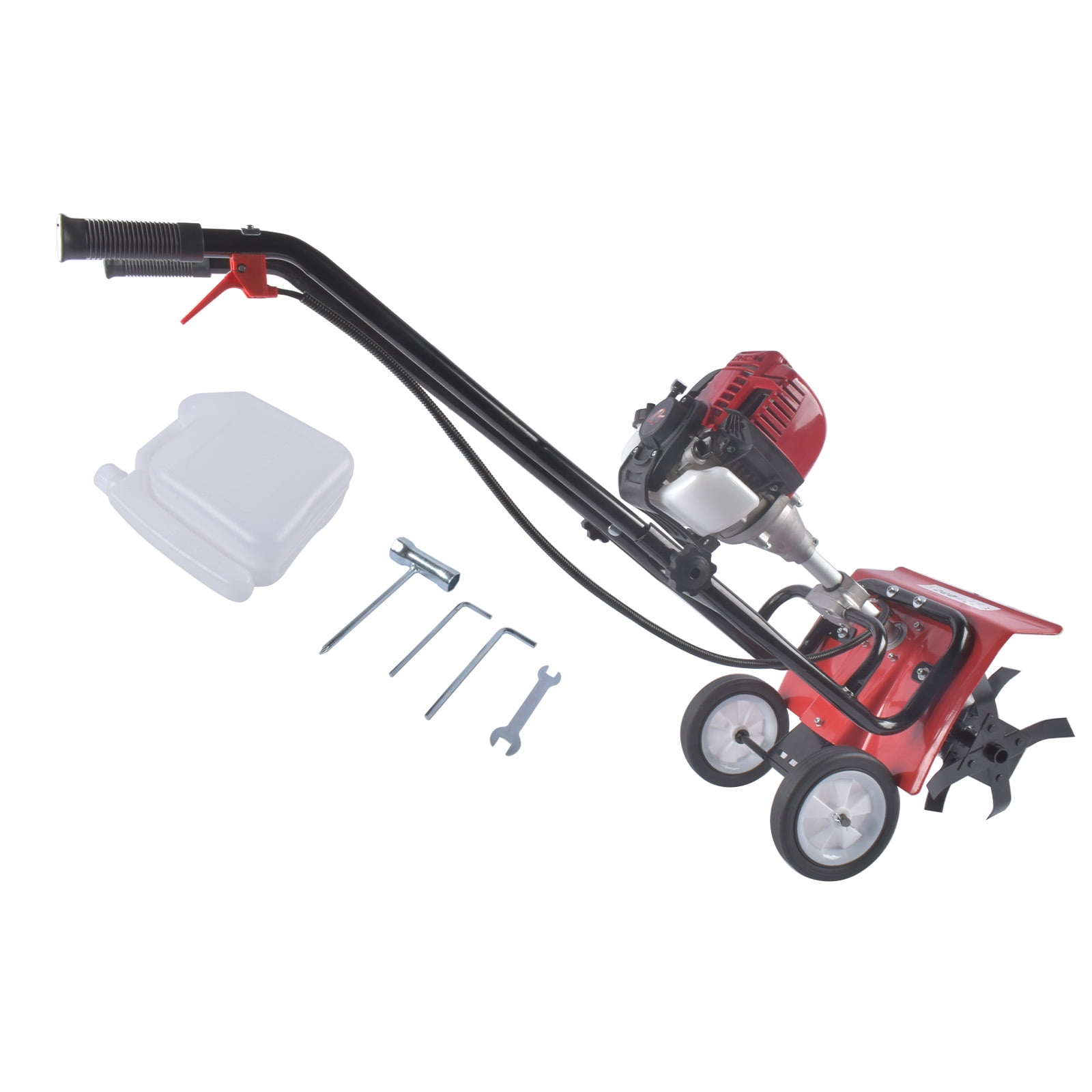 GELUOXI Tiller Cultivator Gas Powered, 31CC 4-Stroke Garden Cultivator, Tiller with 4 Steel Adjustable Front Tines for Lawn, Garden and Field Soil Cultivation