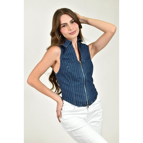 Blusa denim rayado Roman Fashion /Juvenil, 301 (Mezclilla dark) azul oscuro CH