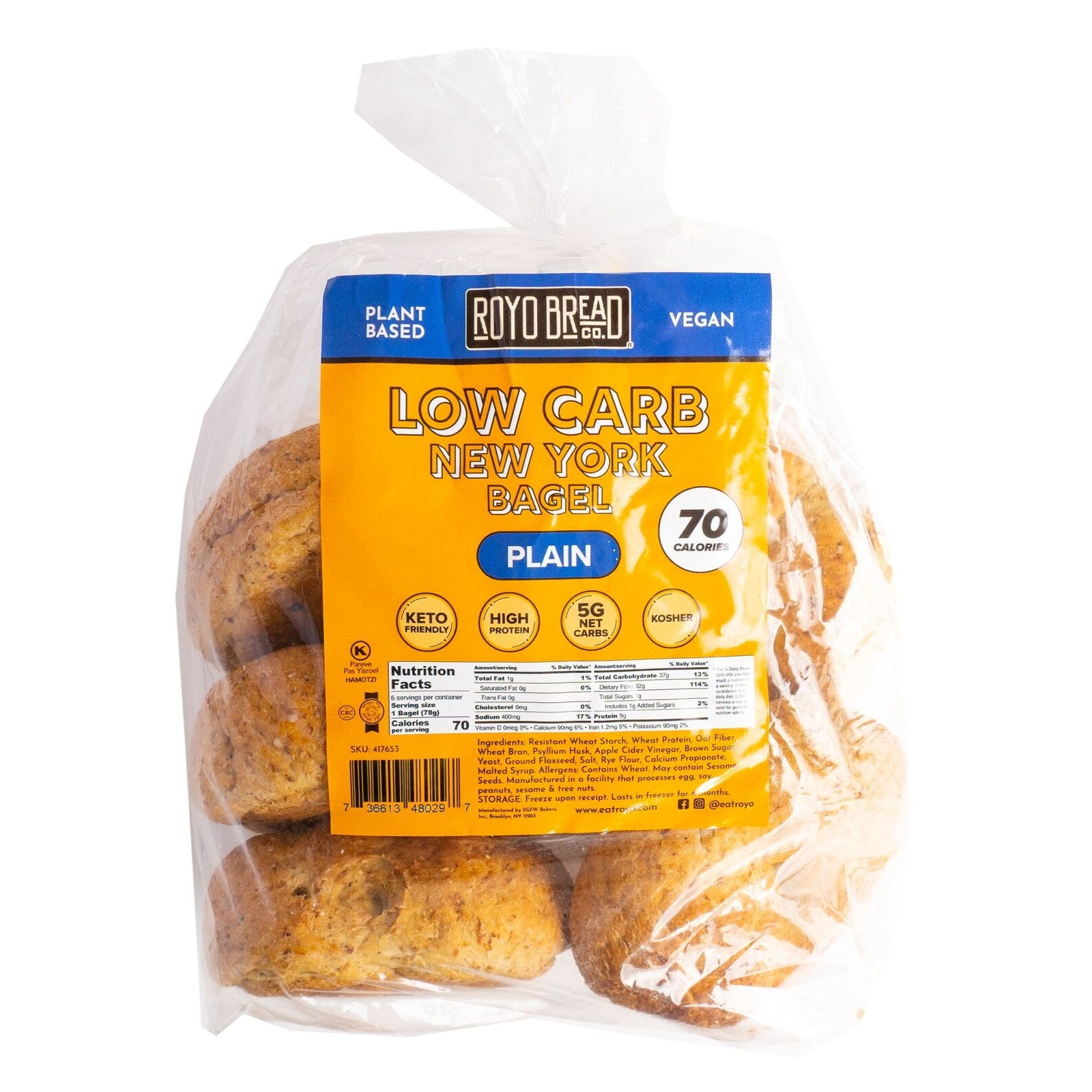 Royo Bread Co Low Carb New York Bagels (6 Bagels) Flavor Plain