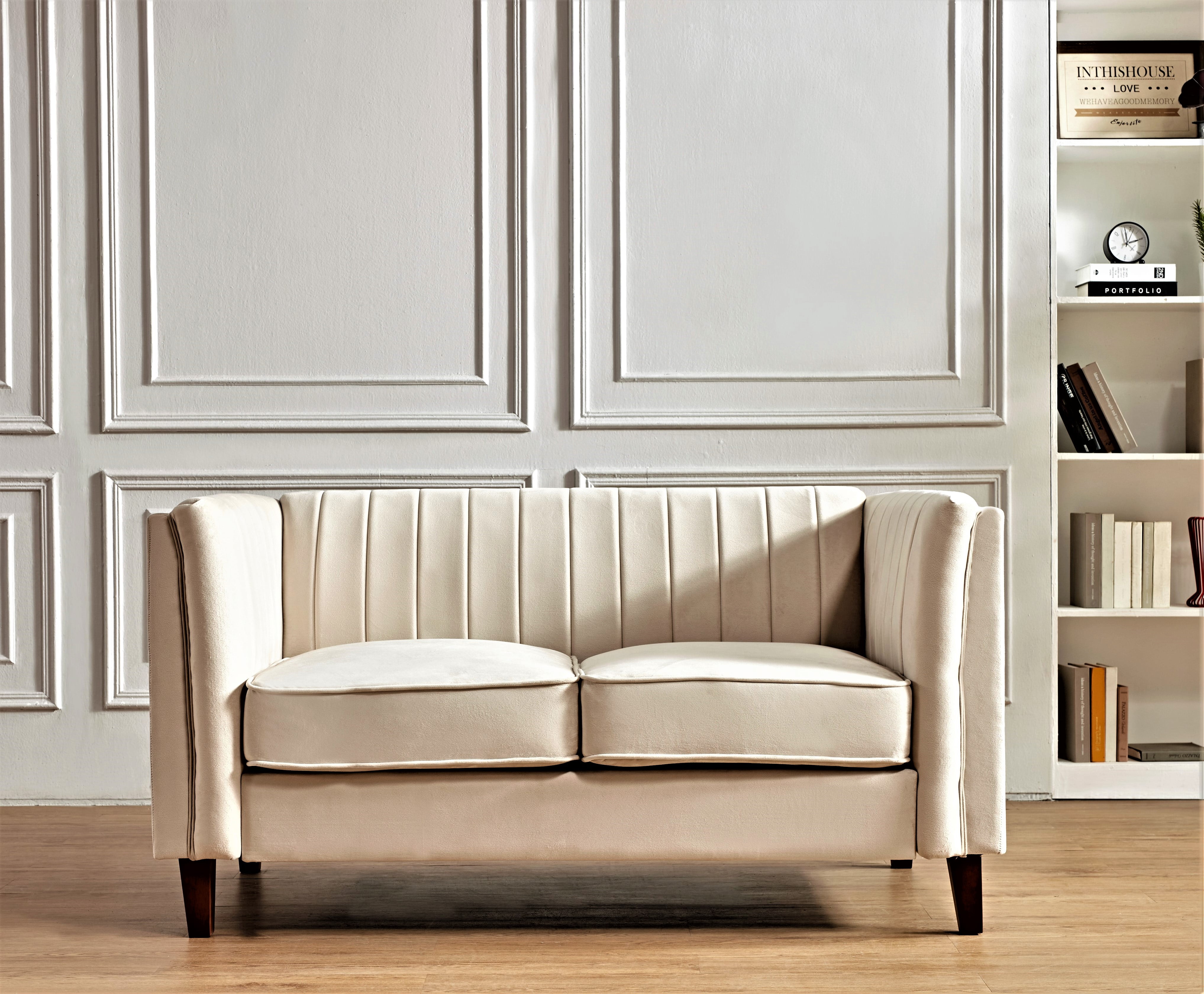 Uspridefurniture Plainfield Line Tufted Square Design 2Pcs Living Room Set, Beige Velvet