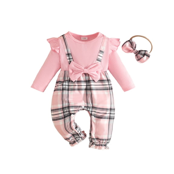 Mnyotv Infant Baby Girl Fall Winter Clothes Long Sleeve Bodysuits Floral Romper and Headband 2Pcs Set Size 6-9Months