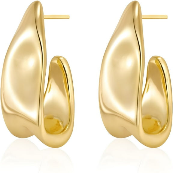 DESIGNICE Chunky Gold Stud Earrings for Women 14k Gold Plated Hypoallergenic Gold Earrings Gold Statement Earrings for Women Trendy Fashion Gold Jewelry