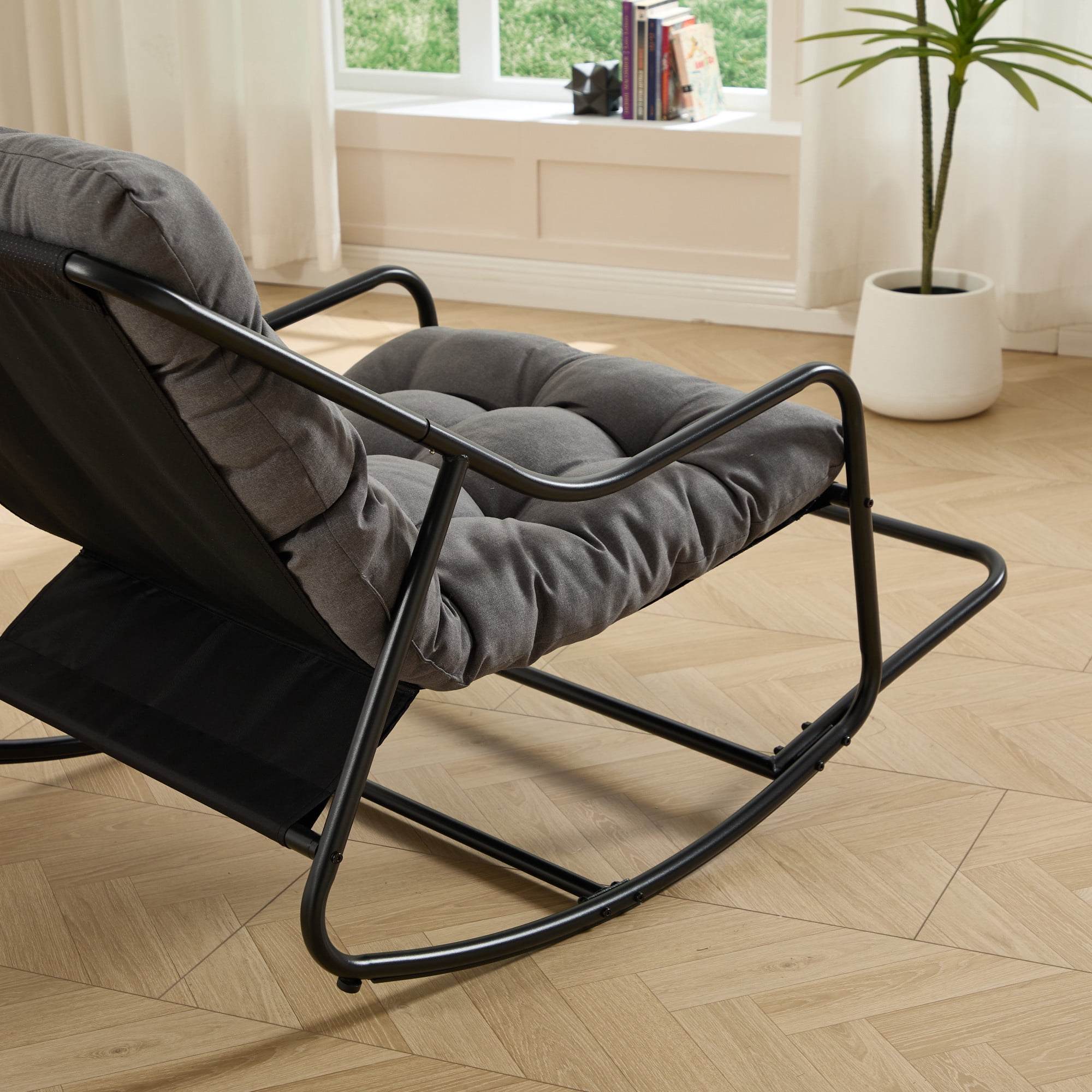 Leumius Outdoor Rocking Chair, Comfy Cushion with Soft Thick Cushion for Living Room Bedroom Reading Room Grey