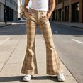 thumbnail image 2 of Resicozy Girls Plaid Flare Pants High Waist School Uniform Y2K Bell Bottoms Back to School Button Trousers with Pockets 5-15 Years Khaki 170, 2 of 10
