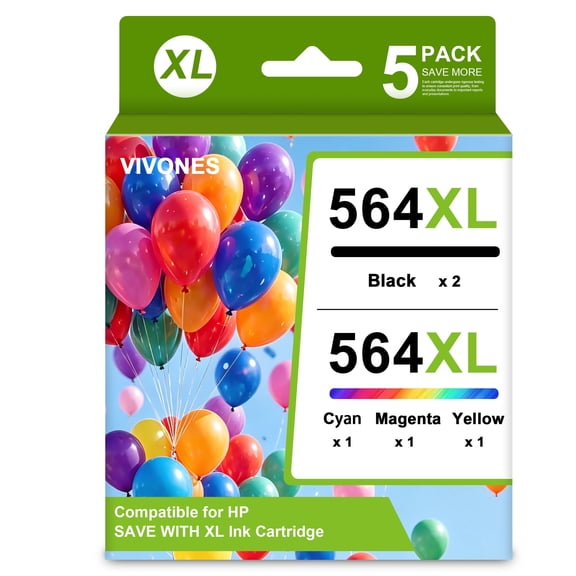 564XL Ink Cartridges Combo Pack Compatible for 564 XL Ink Cartridge 564 Ink Work with DeskJet 3520 3521 3522 3525 3526 Photosmart Premium C309A C410A C310A B210 Printers (5 Pack)
