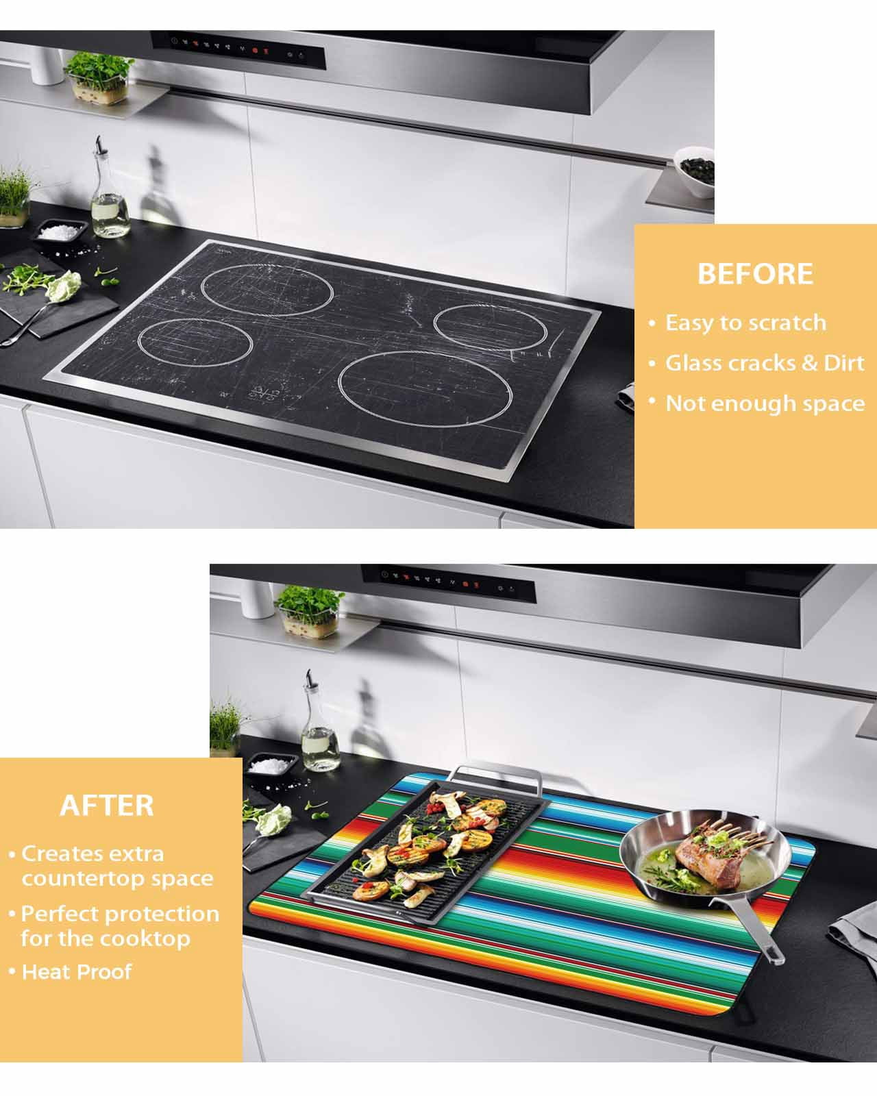Large Induction Cooktop Protector Mat Mexican Stripes Stove Top Covers for Electric Stove, Colorful Striped Mexican Fiesta Theme Decorative Stove Burner Cover Mats, Glass Top Stove Cover