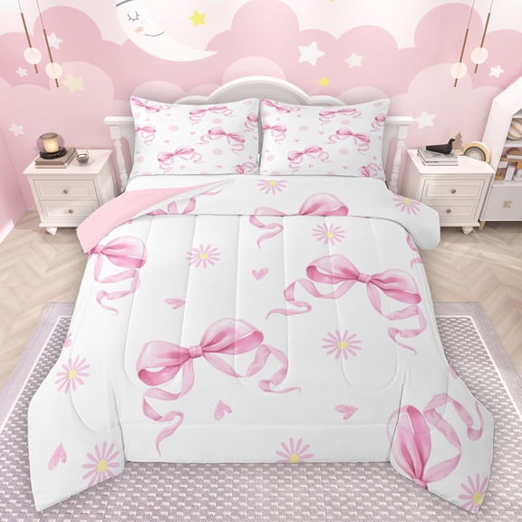 Castle Fairy 2-Piece Twin Bow Daisy Love Heart Bedding Comforter Set
