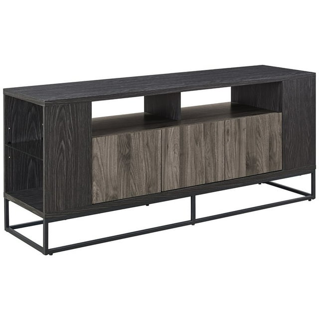 Contemporary 3-Door Metal & Wood TV Stand for TVs upto 65" Slate Gray/Graphite