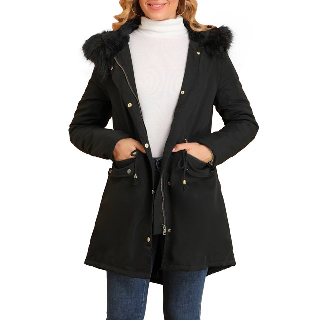 INSPIRE CHIC Juniors Hooded Vegan Down Faux Fur Mid Length Parka Jacket