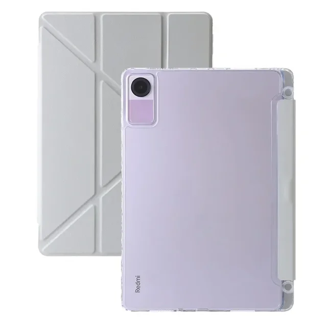 For Funda Redmi Pad SE Case with Pen Holder Multi-folding Stand Clear Back Magnetic Tablet Shell for Redmi Pad SE 11 Funda Cover Gray Redmi Pad SE 11 inch
