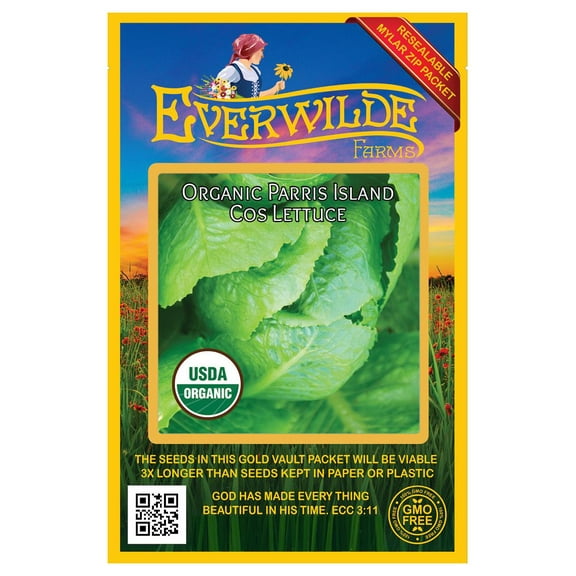 Everwilde Farms - 500 Organic Parris Island Cos Romaine Lettuce Seeds - Gold Vault Jumbo Bulk Seed Packet