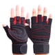 thumbnail image 2 of Guantes de fitness antideslizantes, transpirables, sin dedos, para hombres y mujeres, guantes de entrenamiento con muñequera para levantamiento de pesas, gimnasio, color rojo, 2 of 12