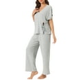 thumbnail image 4 of INSPIRE CHIC Women's Lounge Outfits Ribbed Knit Short Sleeve Tops with Shorts Soft Casual Pajama Sets L Gray, 4 of 6