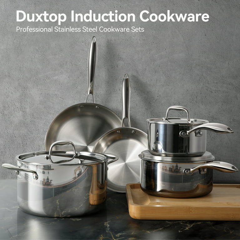 DUXTOP Duxtop 7PC Stainless Steel Ceramic Coated Nonstick Pans Set,  Induction Frying Pans, Non-stick Saute Pan with Lid