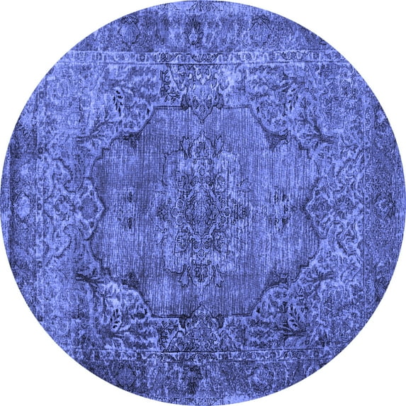 Ahgly Company Machine Washable Indoor Round Abstract Blue Contemporary Area Rugs, 8' Round