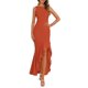 thumbnail image 1 of Vestido largo PRETTYGARDEN 2025 sin mangas con volantes, color rojo sirena, 1 of 8