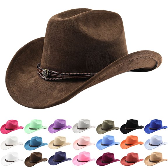 LILIYA Mens Classic Western Cowboy Hat Wide Brim UV Sun Protection Suede Headwear Lightweight Comfortable Hat for Outdoor Riding Camping and Daily Casual Wear
