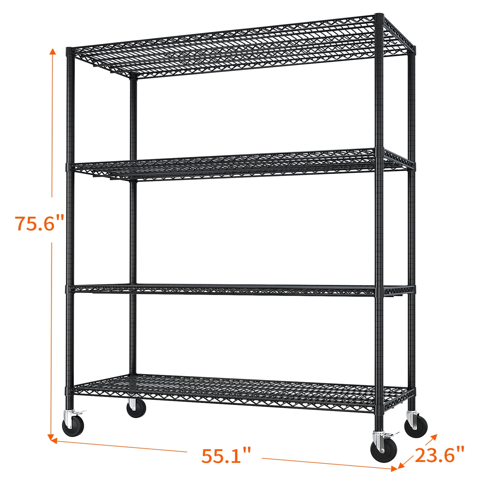 Heavy Duty Steel Wire Shelving Unit with Wheels, 55.91 in W x 24.41 in D x 6.89 in H, 60.63 lb