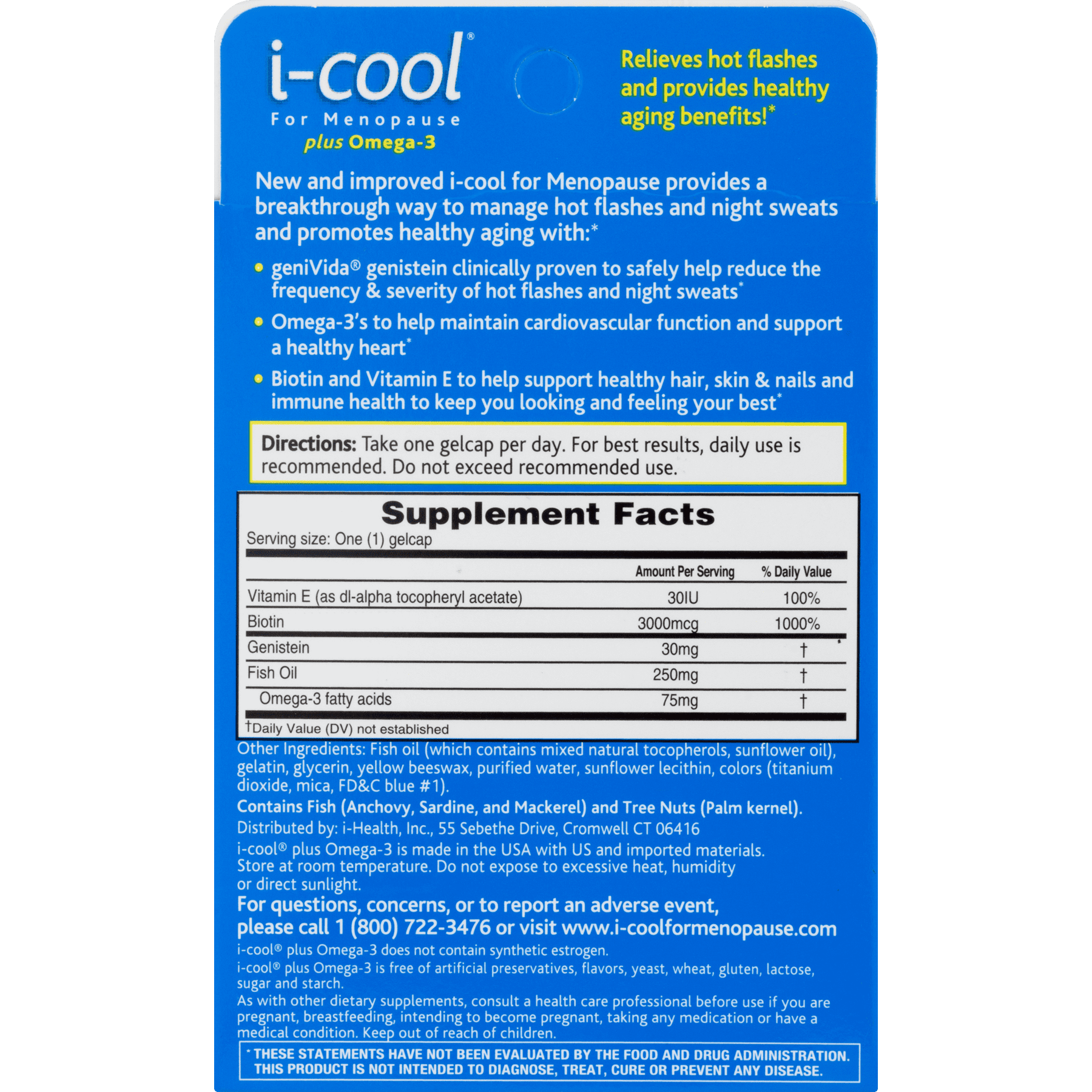 I-Cool for Menopause + Omega-3, Reduces Hot Flashes and Supports Heart  Health, 30 Ct 