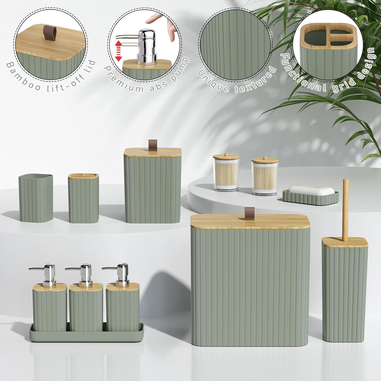 Bathroom Accessory Set - White Bathroom Set, 12PC Bathroom Accessories Set, White Bathroom Accessories Set, Mini Trash Can, Toilet Brush, Trash Can & Soap Dispenser