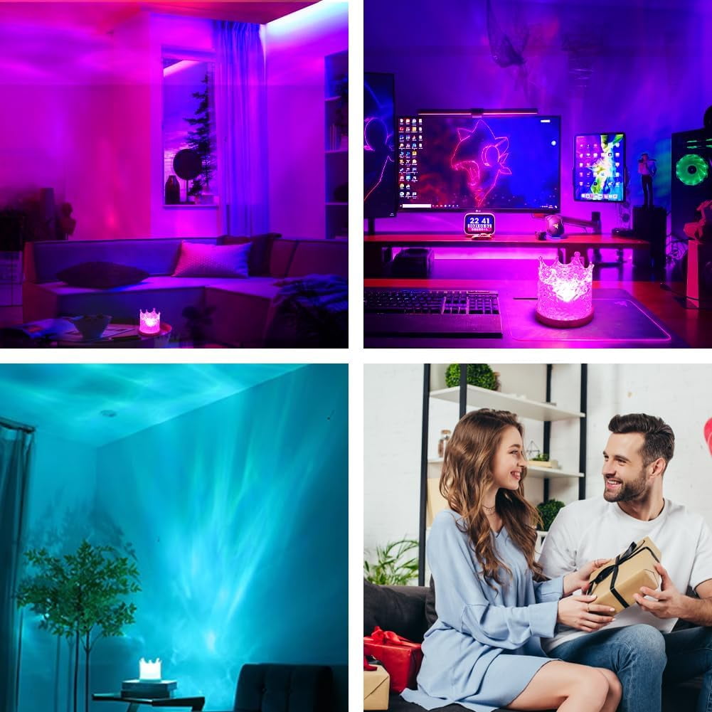 VIVIHEYDAY RGB LED Water Ripple Aurora Projector 16 Colors Changing Night Lights Rotating Crystal Table Lamp with Remote