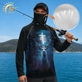 thumbnail image 3 of SEANATIVE Men's Sun Hoodie for Fishing, Long Sleeve Shirt UV Protection Cooling Full Coverage Fishing Pullover Top with Built-in Face Mask, S, Deer Cross Moon Forest Pattern Blue Black, 3 of 7