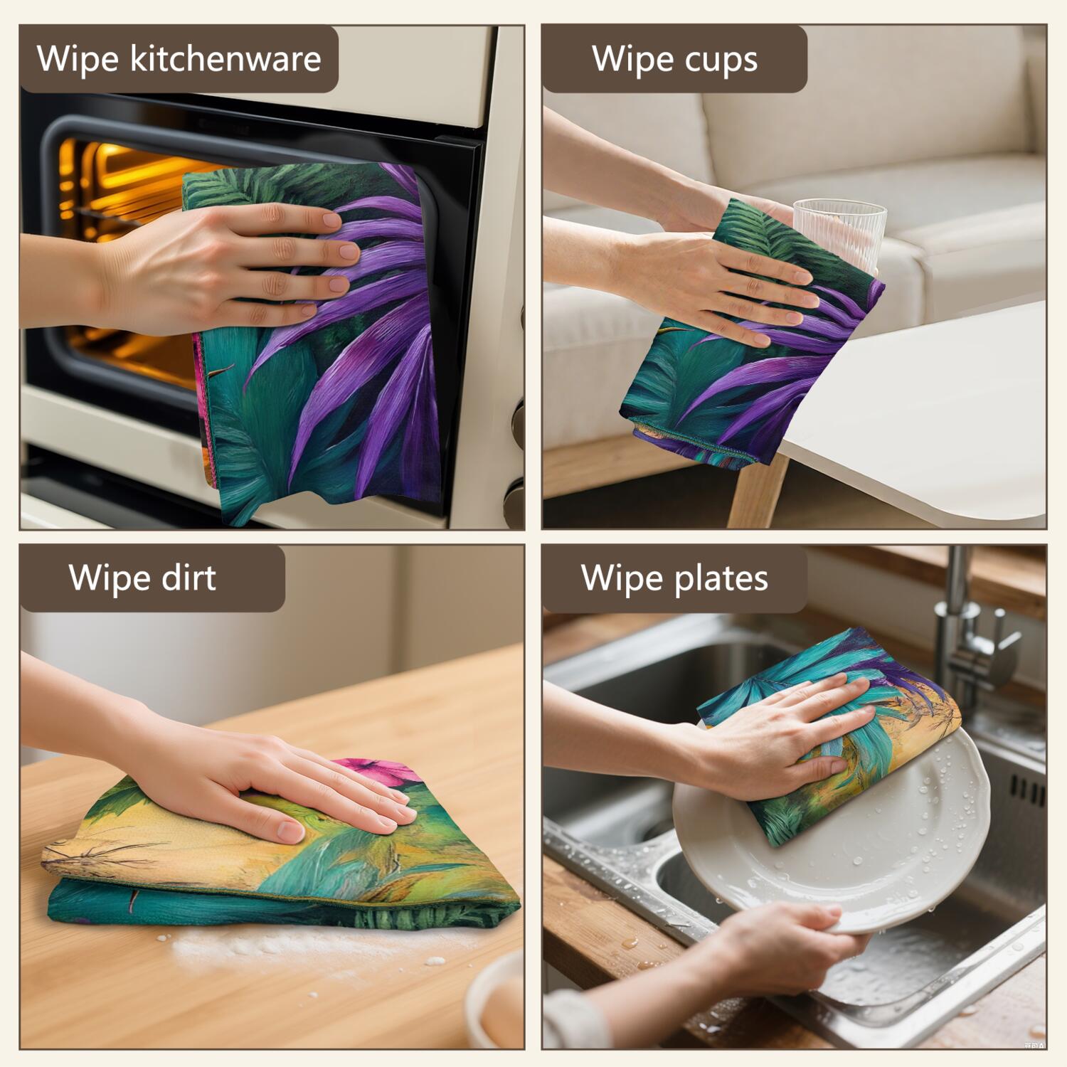 6 Pcs Funny Kitchen Towels,Colorful Tropical Leaf Pattern Microfiber Dish Towels,Kitchen Tea Towels,Kitchen Towel Set (18" X 26")