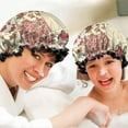 thumbnail image 6 of Shower Caps,Pioneer Flower Floral Print Pattern Waterproof Shower Cap for Women 4 Pieces,Double Reusable Hair Cover for Shower PEVA Elastic Stretch Hem, 6 of 7