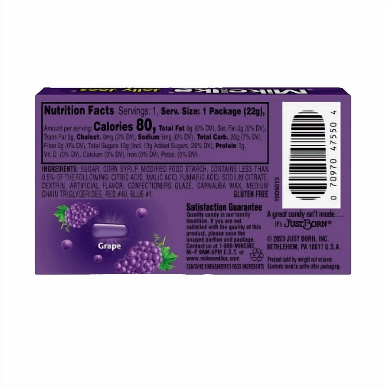 Mike and Ike Jolly Joes Fat Free Gluten Free Chewy Grape Flavored