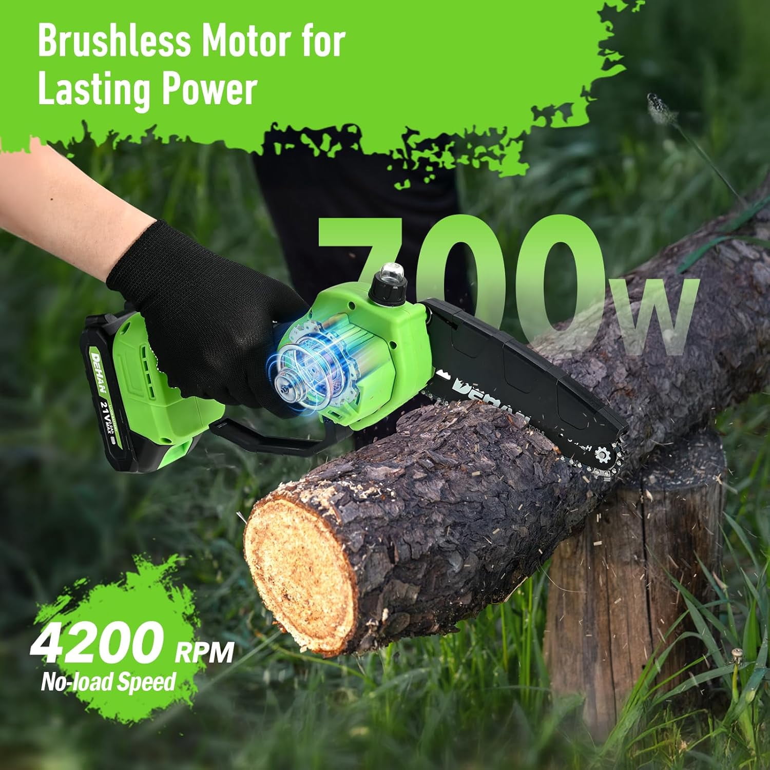 DEHANTOOLS 6 inch Mini Chainsaws with 2 21V Batteries and 3 Chains ,Brushless Portable Handheld Electric Cordless Chainsaw for Wood Cutting Tree Trimming Gifts for Men Dad Husband