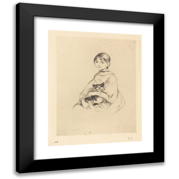 Berthe Morisot 12x14 Black Modern Framed Museum Art Print Titled - Little Girl with Cat (1888-1890)