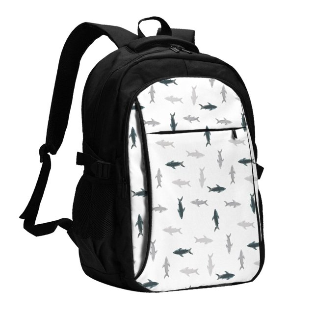 Balery Cute Shark Mochila con carga USB para hombre y mujer - Mochila impermeable y antirrobo para portátil con puerto USB para viajes, trabajo, estudios y universidad