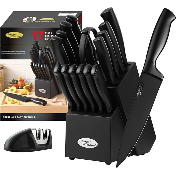 Elegant Black Knife Set,DISHWASHER SAFE Marco Almond MA23 17Pieces