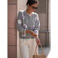 thumbnail image 6 of Women 3D Floral Applique Pearl Button Scalloped Trim Crew Neck Knit Cardigan Gray L, 6 of 9