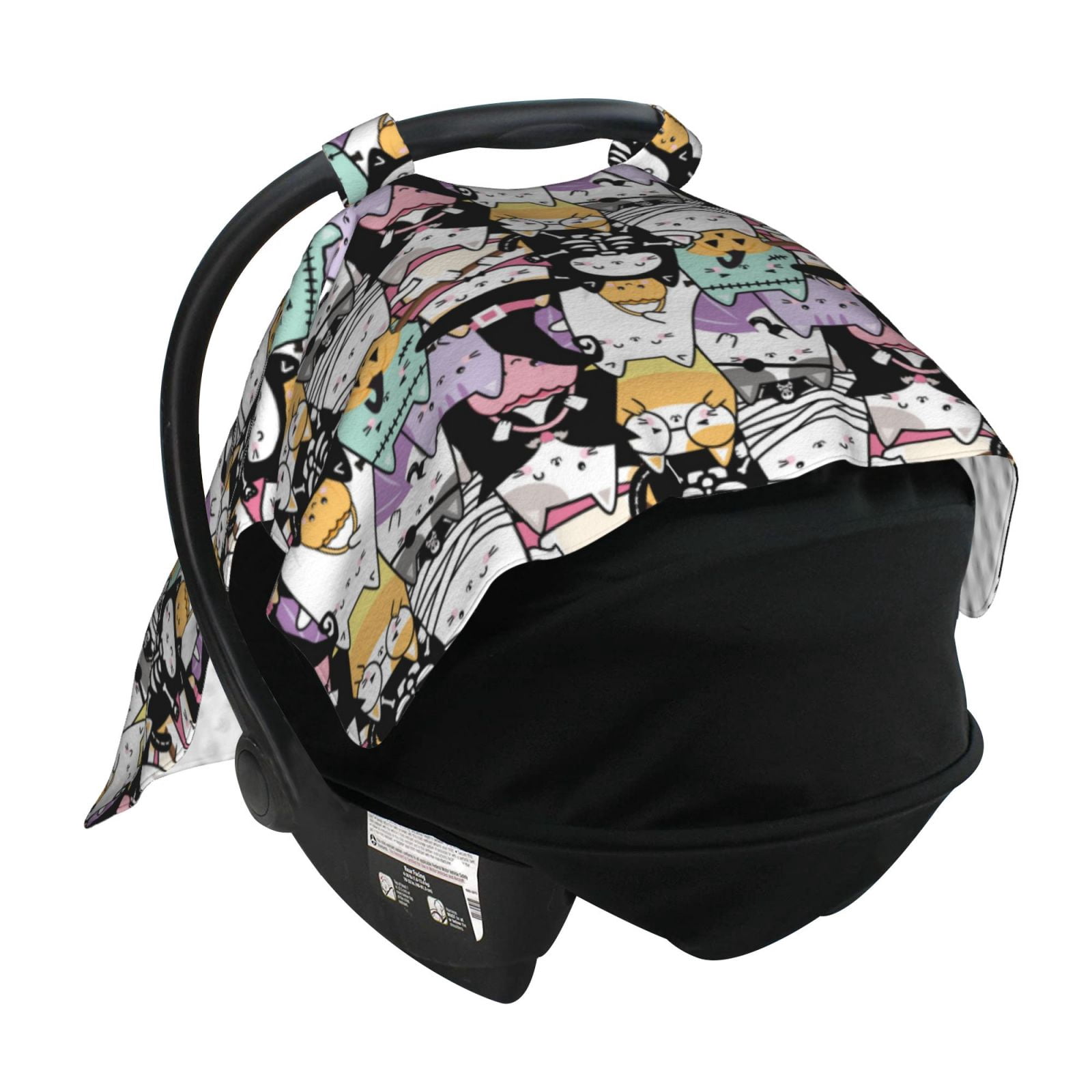 Car Seat Cover Baby - Halloween Decoration Cartoon Cat Breathable Infant Car Seat Cover for Baby Carseat, Lightweight Comfort Baby Essentials Must Haves Newborn Stuff for Girl Boy