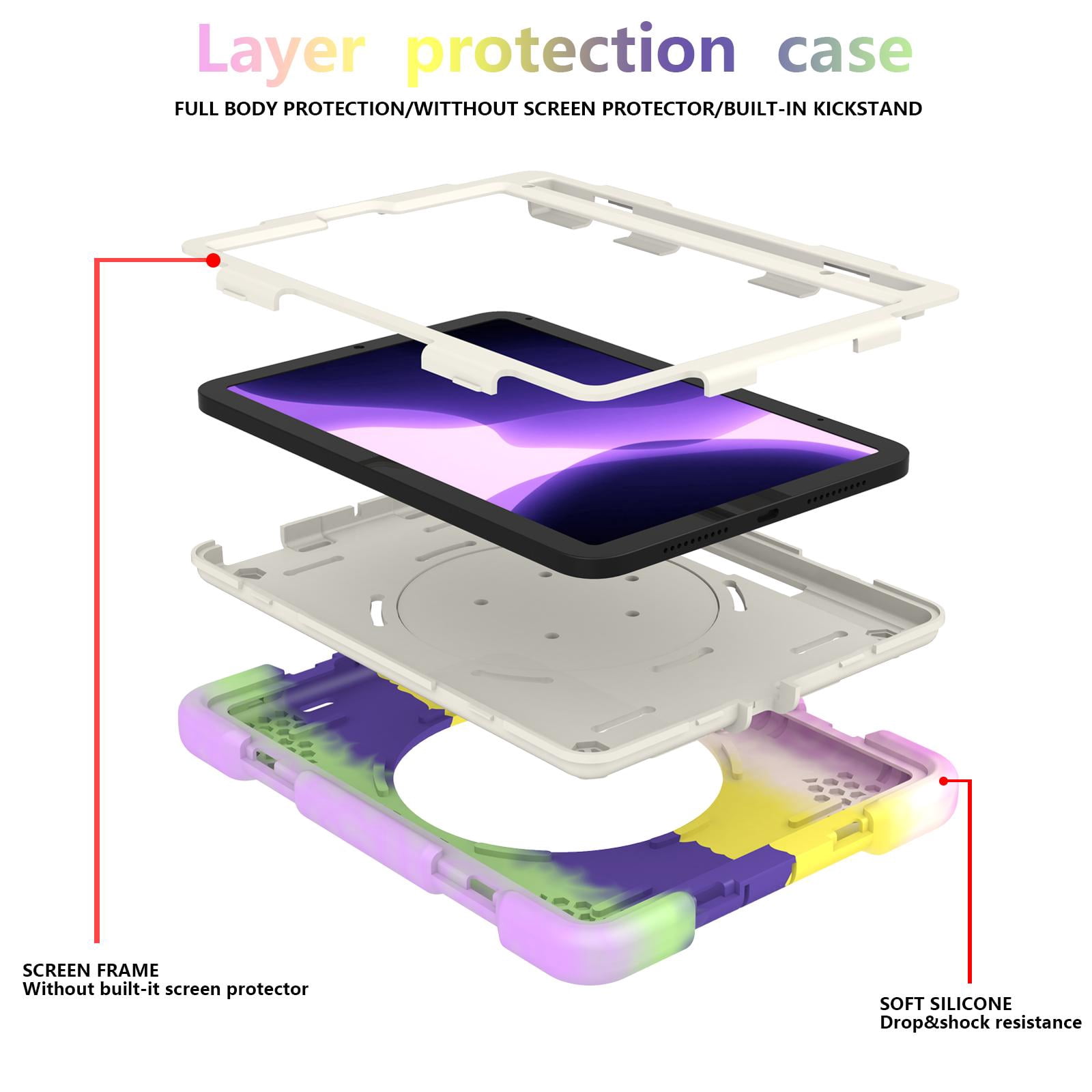 Allytech iPad mini 6th Gen Case Kids, Shoulder Strap Kickstand Heavy Duty Shockproof Handle Hybrid PC TPU Rugged Protective Pencil Holder Case Cover for Apple iPad mini 6 8.3" 2021 -Colorful Purple