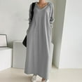 thumbnail image 5 of BiZtdJrK Plus Size Hooded Maxi Dress for Women Drawstring V Neck Long Sleeve Hoodie Sweatshirts Loose Causal Sweatshirt Dresses Gray XL, 5 of 10
