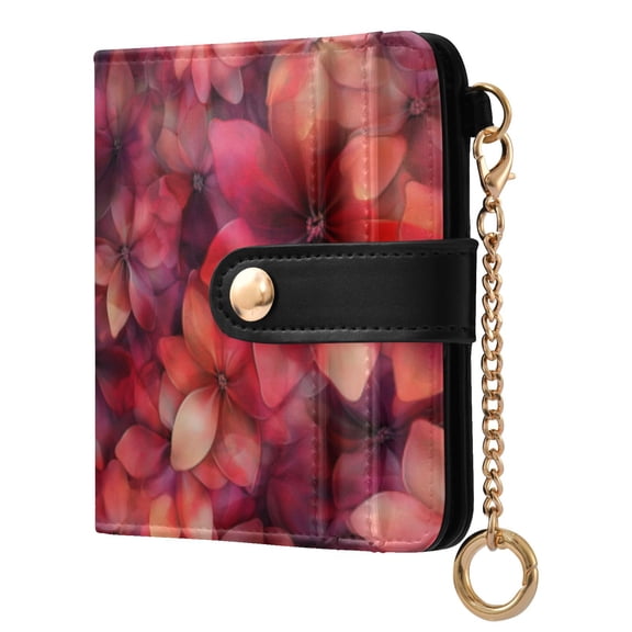 Qxltty Transparent Red Flowers Ladies Wallet Rfid Slim Thin Compact Credit Card Women Wallet Zipper Coin Pocket and ID Window for Female Gifts
